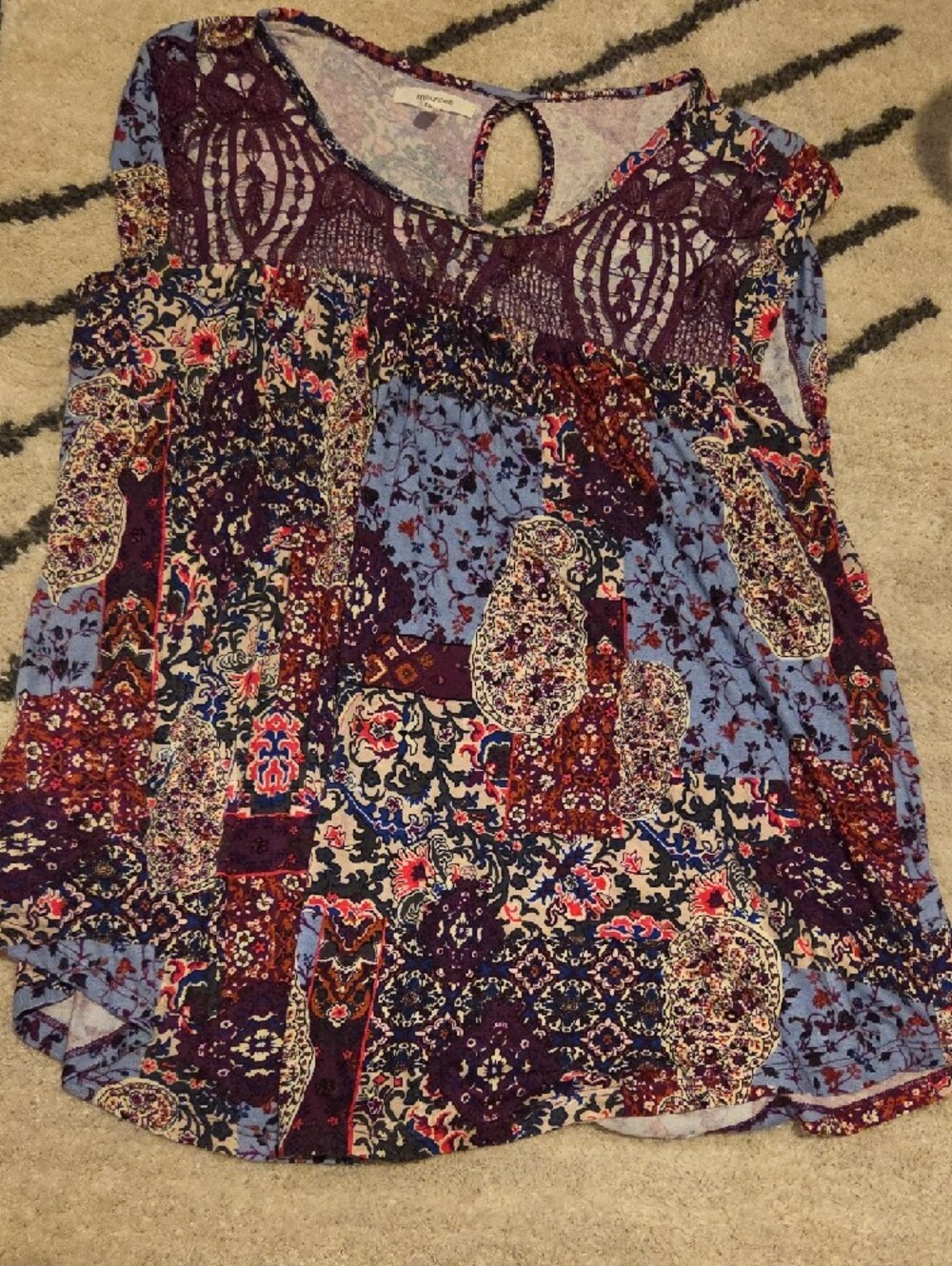 Maurices Navy and White Paisley Sleeveless Top And Maurices Patchwork Top - Picture 6 of 10